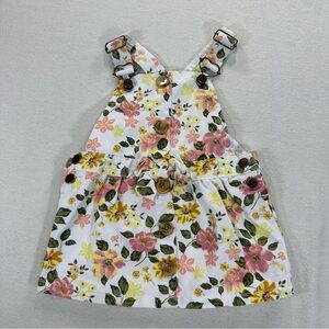 Little Lass Pastel Floral Overall Dress with Heart Clasps. Sz 18M